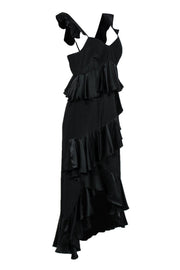 Current Boutique-Amur - Black Tiered Ruffle Sleeveless Silk High-Low Gown Sz 6