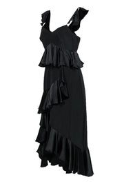 Current Boutique-Amur - Black Tiered Ruffle Sleeveless Silk High-Low Gown Sz 6