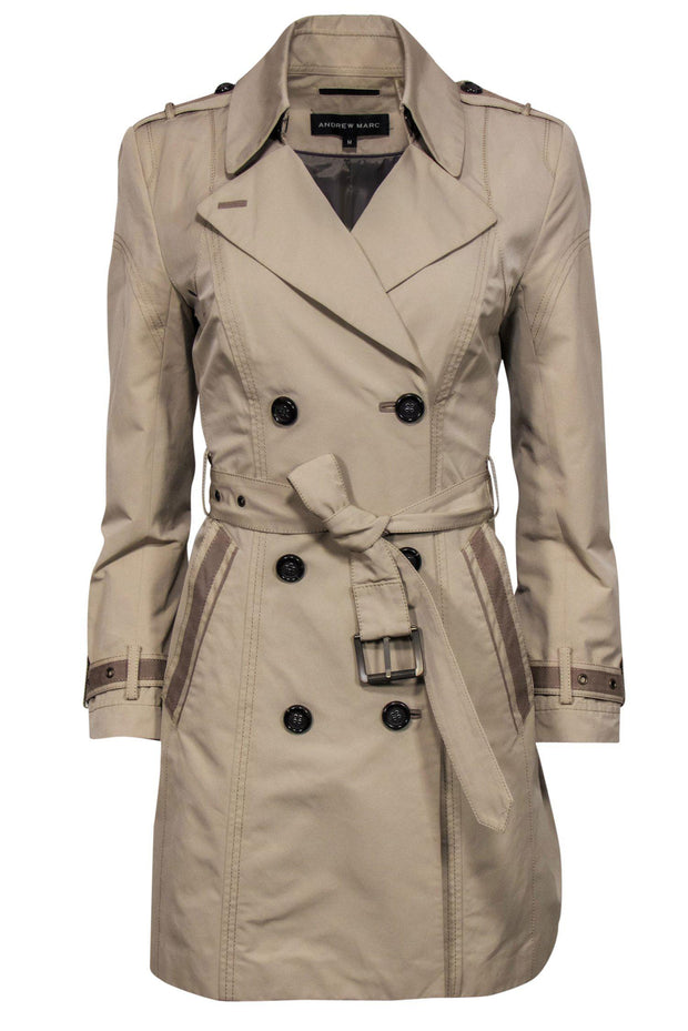 Current Boutique-Andrew Marc - Beige Double Breasted Trench Coat w/ Belt Sz M