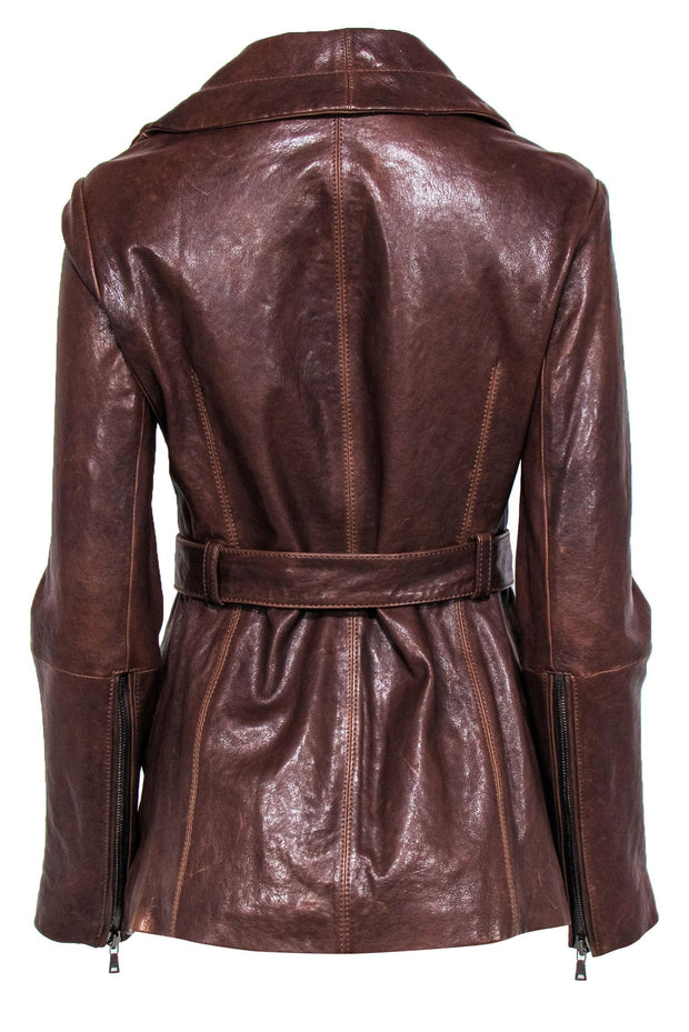 Current Boutique-Andrew Marc - Brown Leather Zip-Up Belted Jacket Sz S