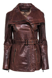Current Boutique-Andrew Marc - Brown Leather Zip-Up Belted Jacket Sz S