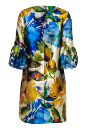 Current Boutique-Ann Mashburn - Beige & Multicolor Floral Print Bell Sleeve Shift Dress Sz M