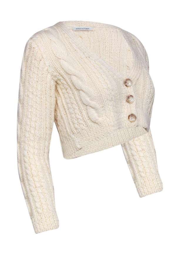 Current Boutique-Anna October - Cream Cable Knit Crop Cardigan Sz S