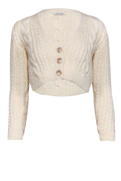 Current Boutique-Anna October - Cream Cable Knit Crop Cardigan Sz S