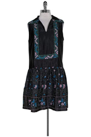 Current Boutique-Anna Sui - Black Embroidered Drop Waist Dress Sz 6