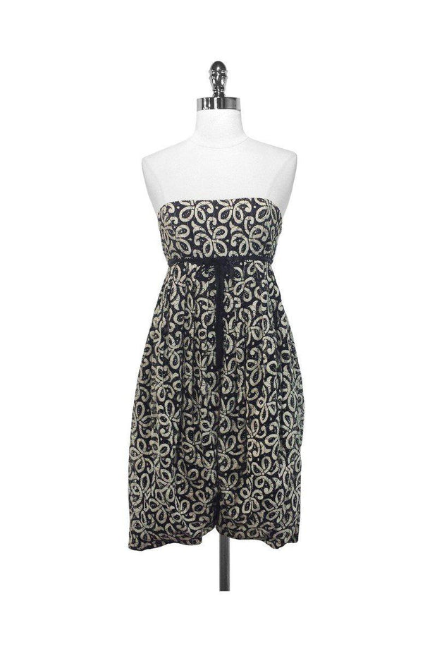 Current Boutique-Anna Sui - Black & Ivory Lace Strapless Dress Sz 2