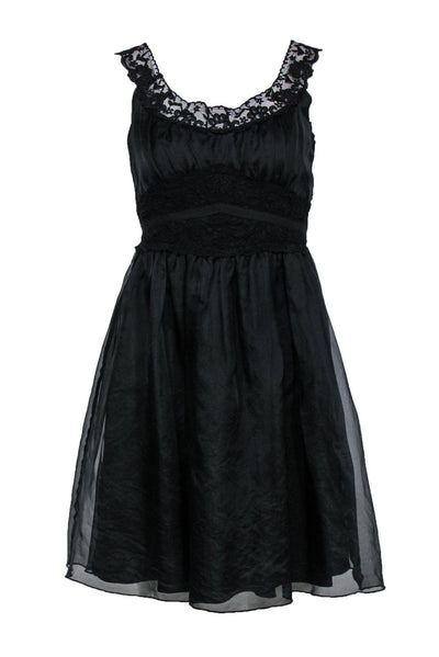 Current Boutique-Anna Sui - Black Lace Fitted Silk Dress Sz 6
