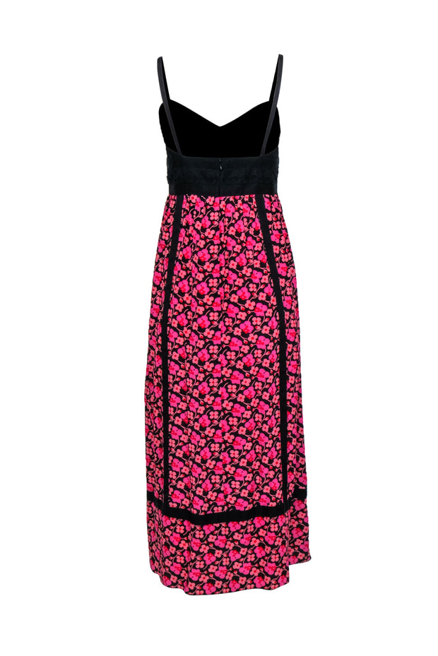 Current Boutique-Anna Sui - Black & Pink Cherry Blossom Print Maxi Dress w/ Cherry Embroidery Sz S