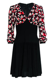 Current Boutique-Anna Sui - Black, Red & Ivory Print Pleated Dress Sz 2