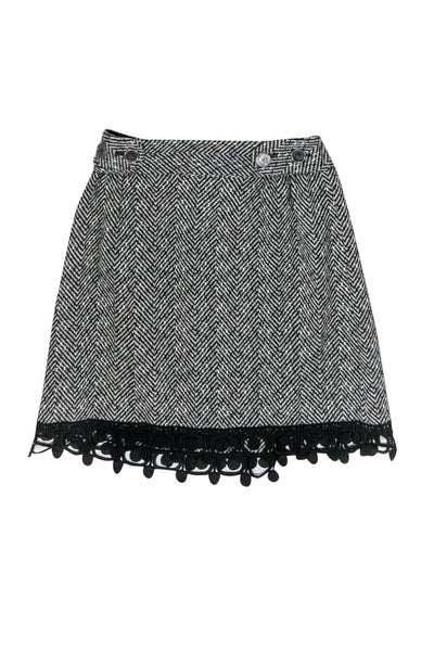 Current Boutique-Anna Sui - Black & White Chevron Print Wrap Skirt w/ Lace Trim Sz 6