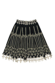 Current Boutique-Anna Sui - Dark Gray Wool Blend Pleated Skirt w/ Embroidery Sz 2