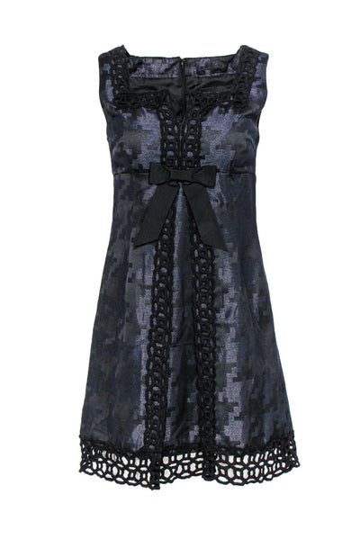 Current Boutique-Anna Sui - Dark Navy Shimmer Dress w/ Eyelet Lace Sz 7