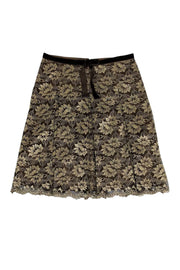 Current Boutique-Anna Sui - Gold & Brown Lace Skirt Sz 8