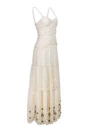 Current Boutique-Anna Sui - Ivory Sleeveless Maxi Dress w/ Appliques Sz 2