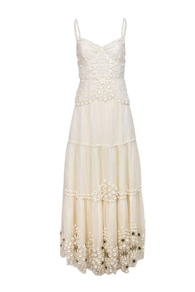 Current Boutique-Anna Sui - Ivory Sleeveless Maxi Dress w/ Appliques Sz 2