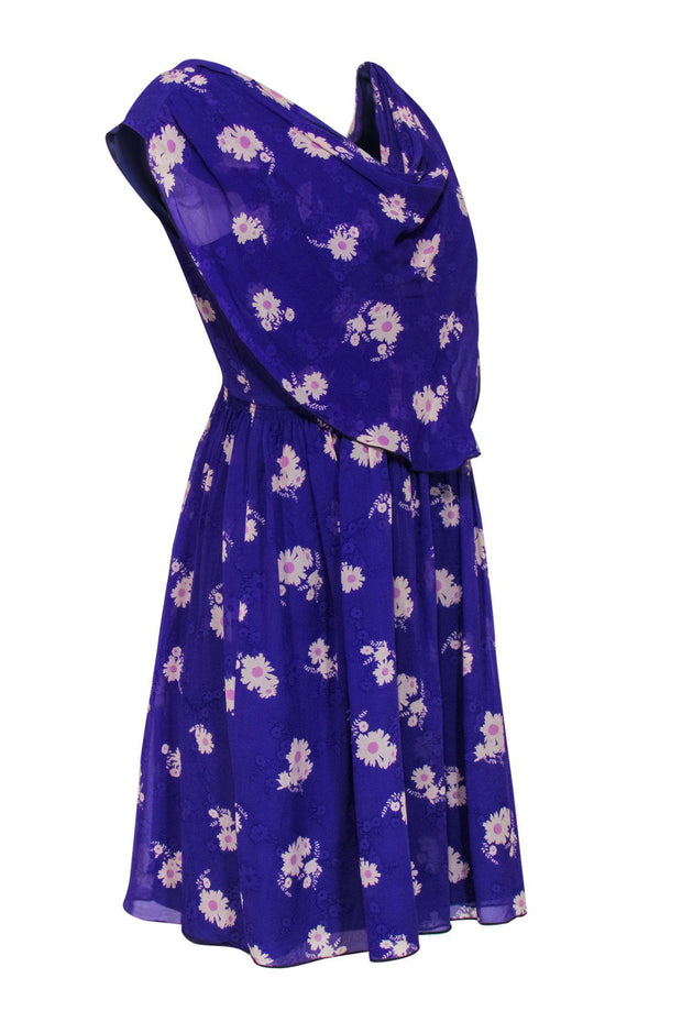 Current Boutique-Anna Sui - Purple Floral Silk Draped Dress Sz 4