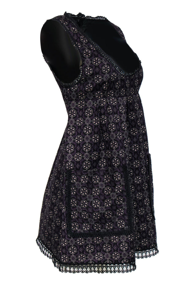 Current Boutique-Anna Sui - Purple Printed Cotton & Silk Dress Sz 2
