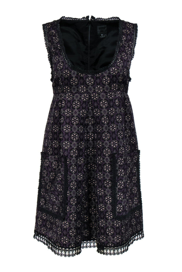 Current Boutique-Anna Sui - Purple Printed Cotton & Silk Dress Sz 2