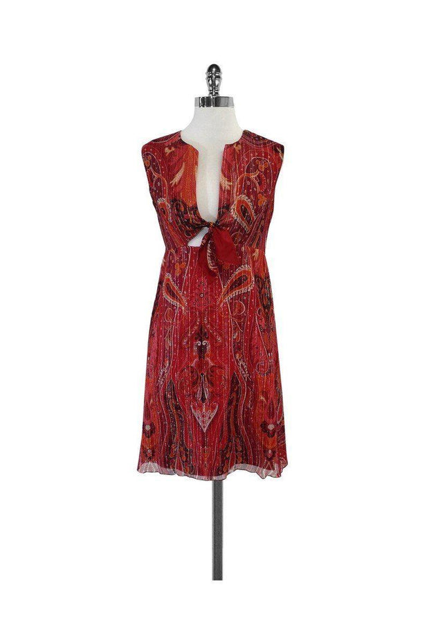 Current Boutique-Anna Sui - Red & Orange Metallic Paisley Print Dress Sz 2