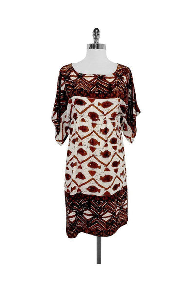 Current Boutique-Anna Sui for Anthropologie - Brown & Ivory Print Silk Dress Sz 2
