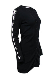 Current Boutique-Anne Fontaine - Black Longline Button-Up Cardigan w/ Crochet Sleeves Sz S