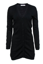 Current Boutique-Anne Fontaine - Black Longline Button-Up Cardigan w/ Crochet Sleeves Sz S