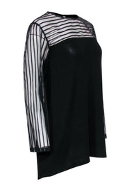 Current Boutique-Anne Fontaine - Black "Mindy" Tunic w/ Striped Mesh Sleeves & Neckline Sz 12