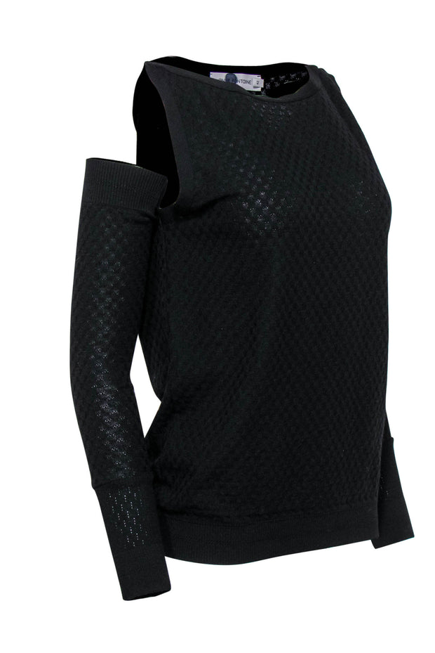 Current Boutique-Anne Fontaine - Black Textured Knit Tank w/ Arm Warmers Sz 10