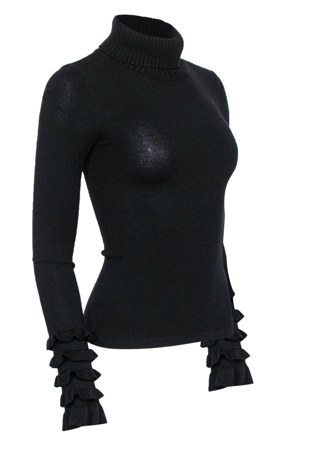 Current Boutique-Anne Fontaine - Black Turtleneck Sweater w/ Ruffled Sleeves Sz 2