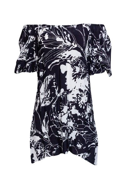 Current Boutique-Anne Fontaine - Black & White Floral Off-the-Shoulder Dress Sz 4