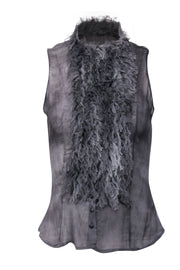 Current Boutique-Anne Fontaine - Grey Silk Sleeveless Blouse w/ Frayed Fringe Sz 4