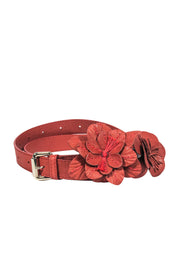 Current Boutique-Anne Fontaine - Orange Leather Belt w/ Flowers