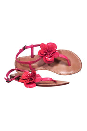 Current Boutique-Anne Fontaine - Pink Patent Leather Thong Sandals w/ Floral Applique Sz 9