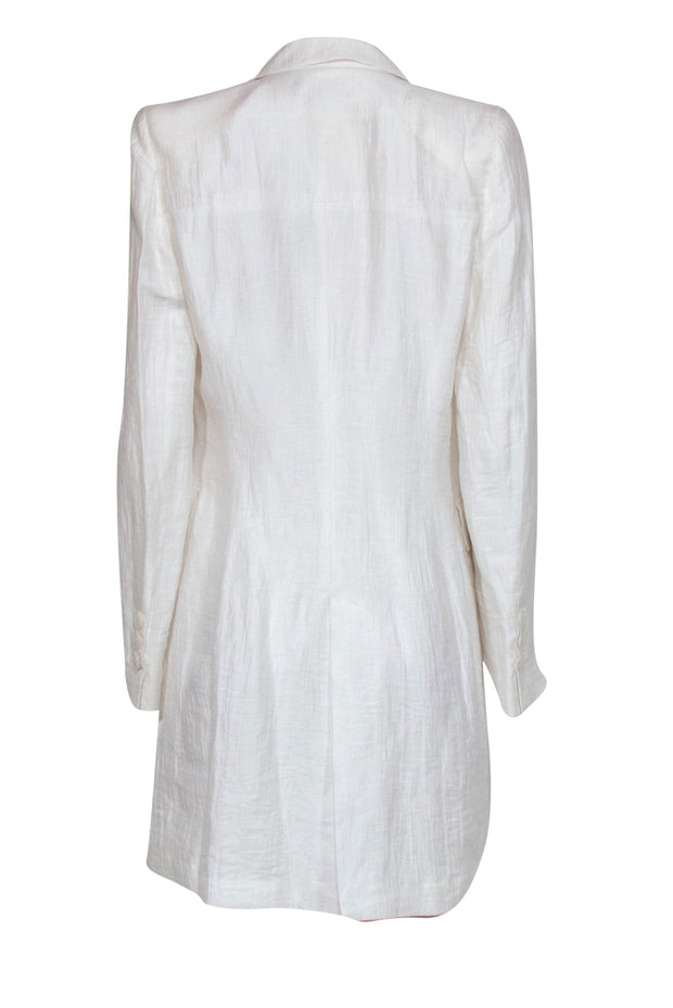 Current Boutique-Anne Fontaine - White Extra Long Blazer w/ Detachable Flower Sz 8