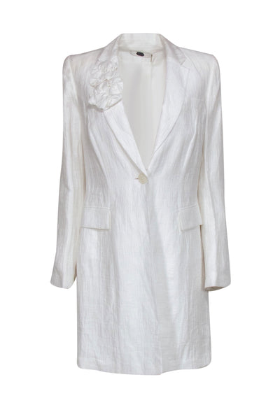 Current Boutique-Anne Fontaine - White Extra Long Blazer w/ Detachable Flower Sz 8