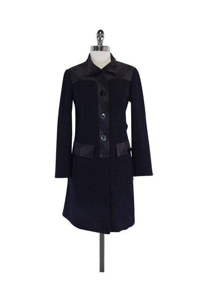 Current Boutique-Annelore - Navy Plaid Cotton & Wool Coat Sz 4