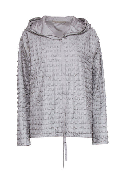 Current Boutique-Annette Gortz - Grey Cotton Textured Light Weight Jacket w/ Hood Sz XL