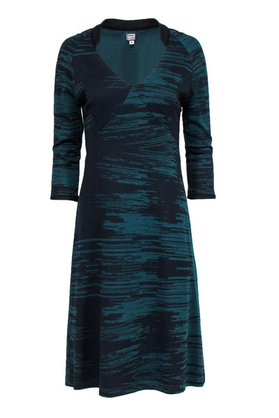 Current Boutique-Anni Kuan - Green & Black Print Stretch Knit Midi Dress Sz M