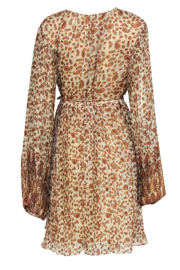 Current Boutique-Anthropologie - Beige Paisley Print Pleated Wrap Dress Sz XL