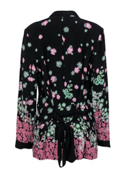 Current Boutique-Anthropologie - Black, Pink & Green Floral Print Single Button Belted Blazer Sz 12