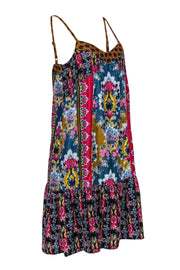 Current Boutique-Anthropologie - Bright Patterned Velvet Mini Ruffled Shift Dress Sz S