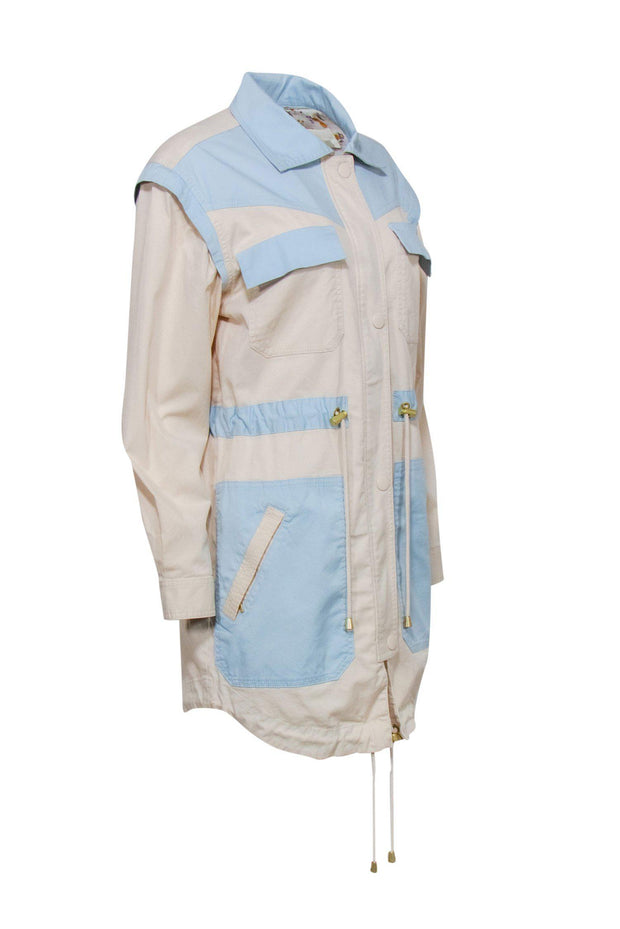 Current Boutique-Anthropologie - Cream & Light Blue Colorblocked Zip-Up Utility-Style Jacket Sz XS