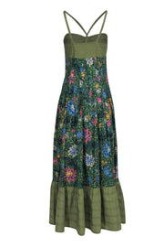 Current Boutique-Anthropologie - Green & Multicolor Floral Print Cotton Maxi Dress Sz 6
