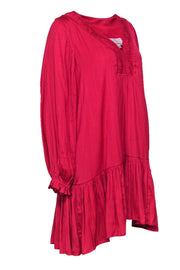 Current Boutique-Anthropologie - Hot Pink Pleated Shift Dress w/ Peplum Hem Sz S