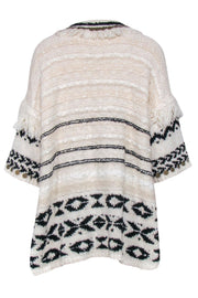 Current Boutique-Anthropologie - Ivory & Black Tunic Sweater w/ Fringe & Embellished Trim Sz XS/S