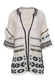 Current Boutique-Anthropologie - Ivory & Black Tunic Sweater w/ Fringe & Embellished Trim Sz XS/S