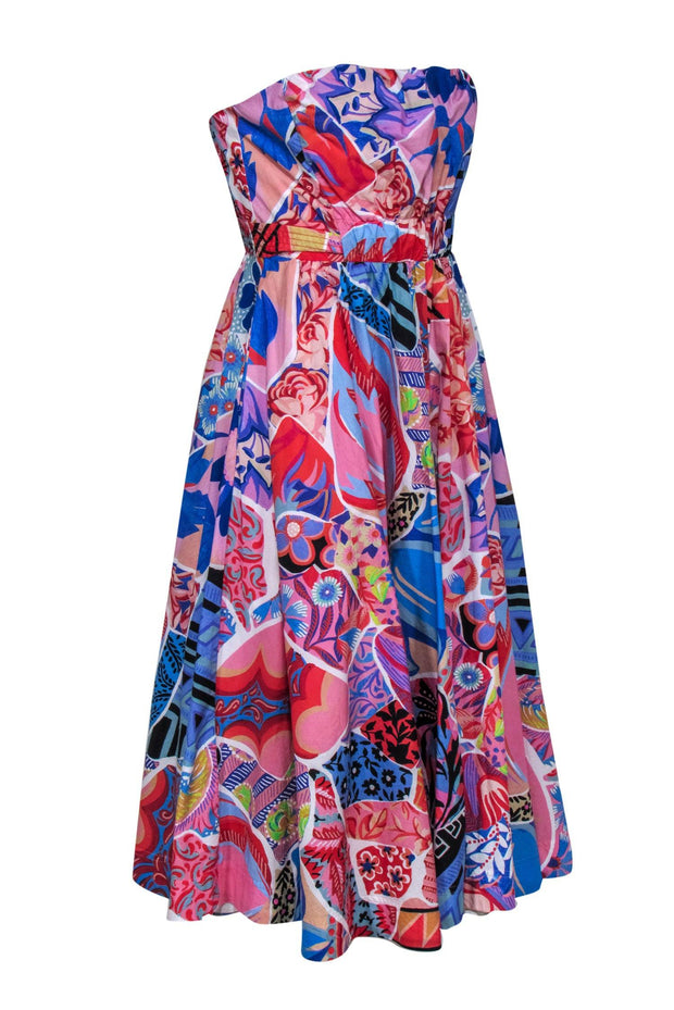 Current Boutique-Anthropologie - Multicolor Abstract Floral Print Strapless Maxi Dress Sz 4