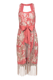 Current Boutique-Anthropologie - Pink & Cream Floral Embroidered Midi Dress w/ Fringed Trim Sz 4
