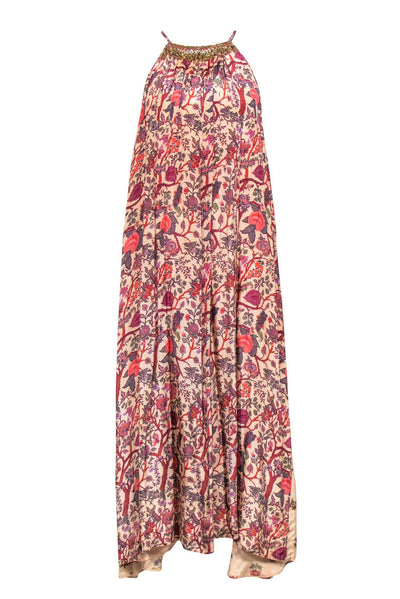 Current Boutique-Anthropologie - Pink, Purple & Red Floral Print Sleeveless Maxi Dress w/ Beading Sz S