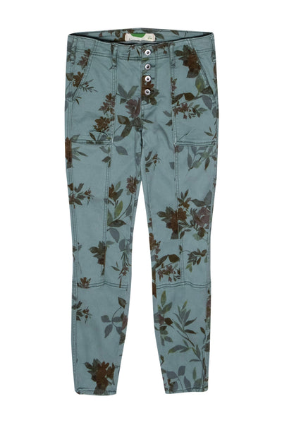 Current Boutique-Anthropologie - Sage Green Floral Button Fly Skinny Cargo Pants Sz 25P